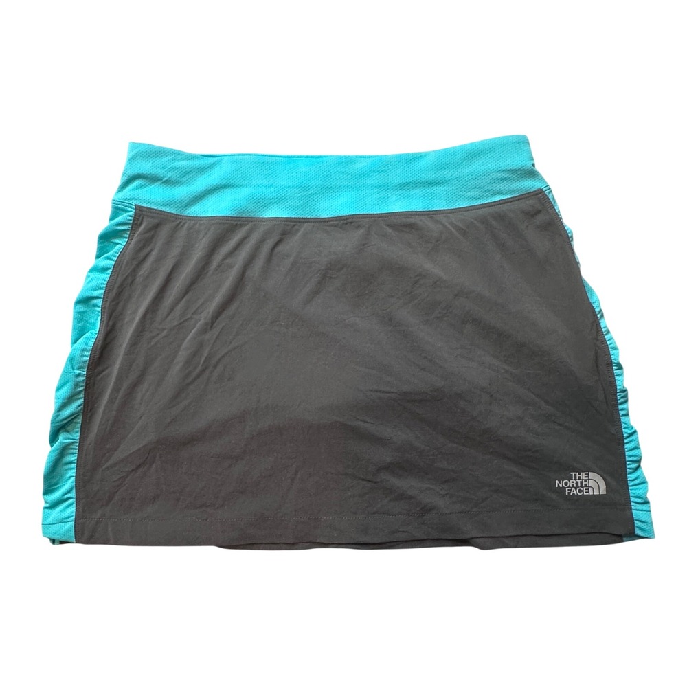 The North Face Skort Womens S Gray Turquoise Running Hiking Athletic Mini Skirt